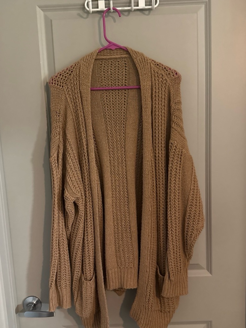 SHEIN Camel Open-Front Knit Swim Cardigan